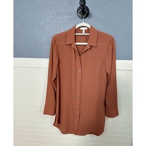 Leith Casual Chic Button-Down Shirt Rust